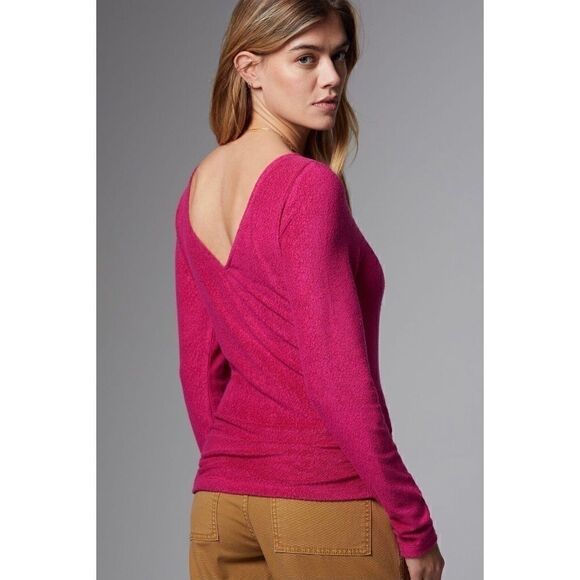 NEW Anthropologie Rhea Pink Boat-Neck V-Back Modal Knit Top Blouse X-Small - Picture 1 of 3